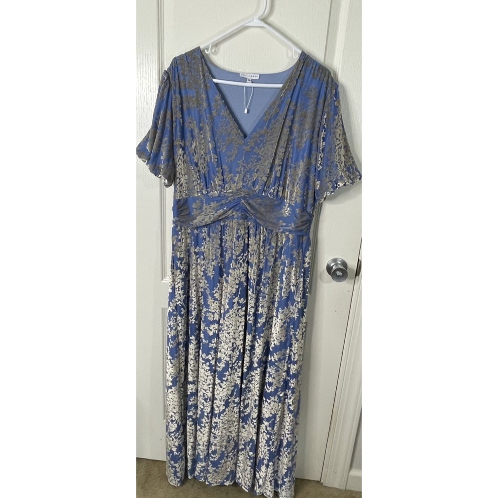 Baltic Born Leslie Velvet Floral Maxi Dress XL Blue V-neck Pockets Boho Party